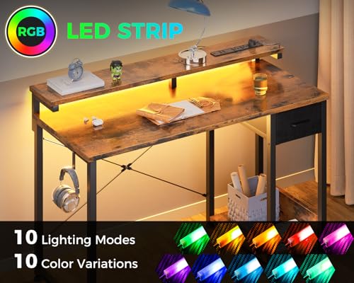 AODK Gaming Desk with LED Lights & Power Outlet, 40 Inch, Black T67329