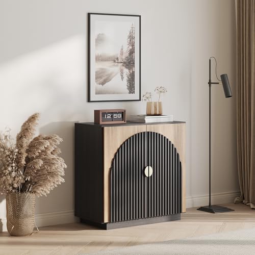 BELLEZE 65 Inch Fluted Buffet Cabinet with Storage, Caramel Brown U96619