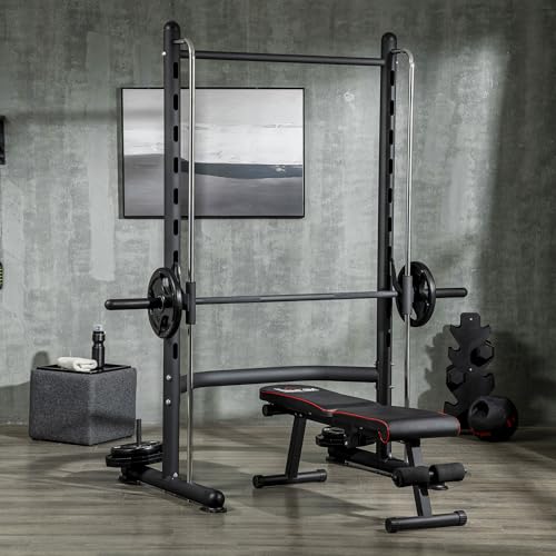 Soozier Squat Rack with Pull-Up Bar, Adjustable Power Rack for Home Gym, Black X745