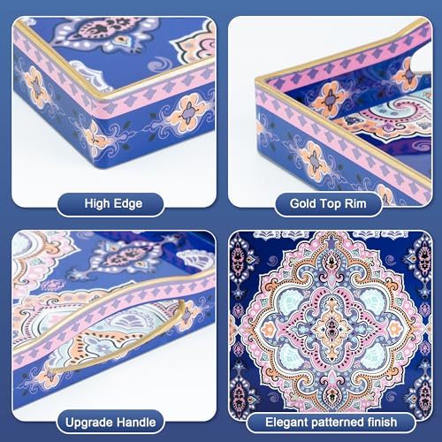 Gifturbo Blue Serving Tray with Handles, Rectangular Plastic Tray J15614