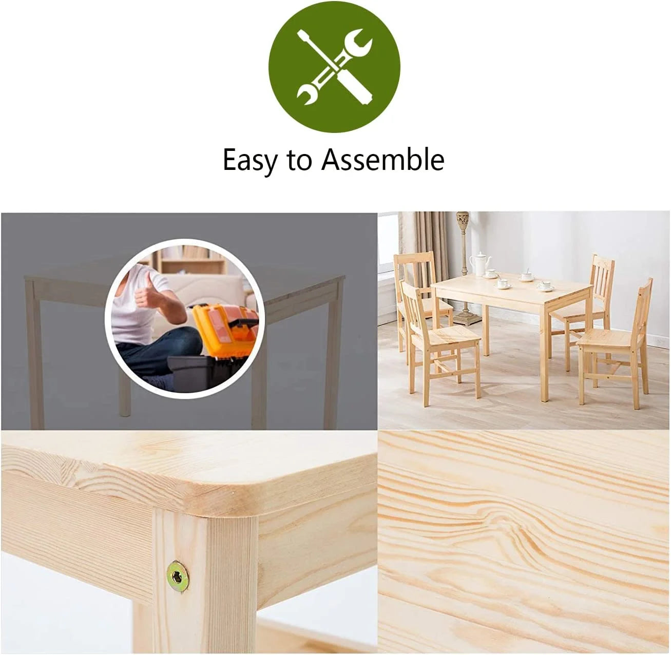RUNFAYBIU Dining Table Set for 4 with Pine Wood and 4 Chairs Y285