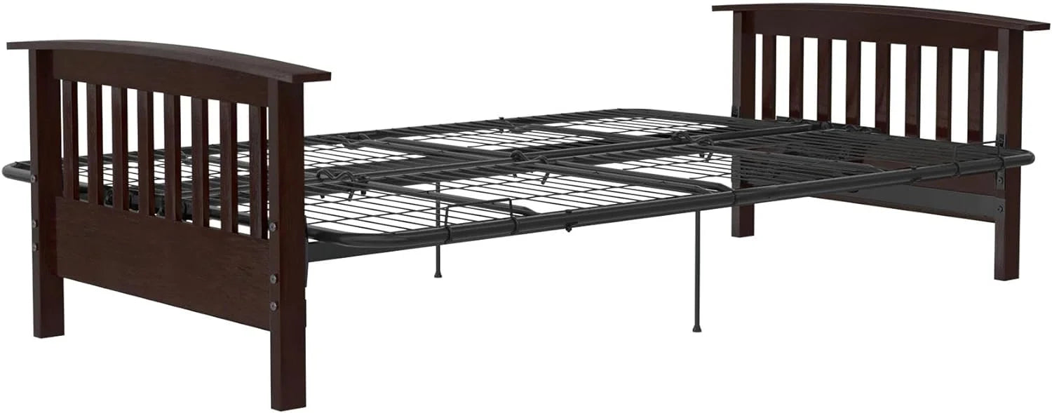 Elbi Full Size Wood and Black Metal Futon Frame, Natural Q52613