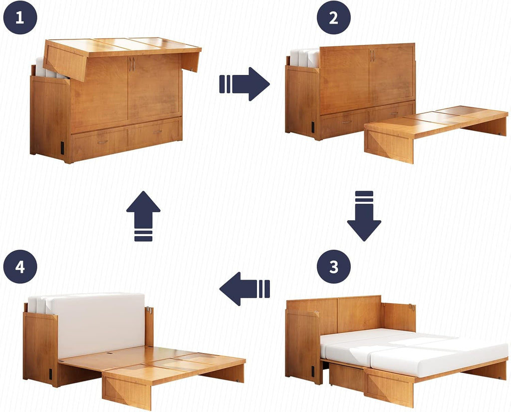 Murphy Cabinet Bed with Built-in USB Power Strip and 2 Drawers, Cherry H63614