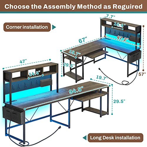 SEDETA L Shaped Gaming Desk with Power Outlet and Pegboard, Black B28201