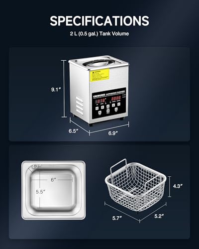 CREWORKS 3L Digital Ultrasonic Cleaner with Degas & Gentle Modes, 120W R572