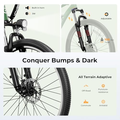Jasion EB5 Electric Bike for Adults, 500W Brushless Motor, 40 Miles, 20 MPH, 7-Speed Y354