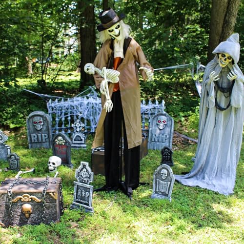 Haunted Hill Farm 5.25-ft Standing Gravekeeper Animatronic with Red LED Eyes and Sound Effects X9371