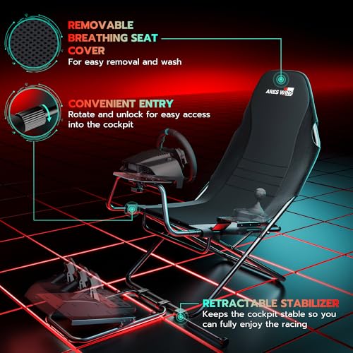 ARES WING Foldable Racing Simulator Cockpit with Seat, Compatible with Fanatec, Thrustmaster, Logitech, Moza P1582