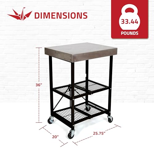 Origami Folding Kitchen Cart on Wheels, 3-Tier Rolling Cart Z2164