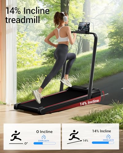 14% Incline Walking Pad Treadmill, 3-in-1 Portable Under Desk, 2.5 HP Brushless, 300 LBS Capacity J9866