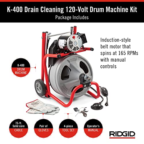 RIDGID K-400 Drain Cleaning Drum Machine Kit with 1/2" x 75' Cable I39446