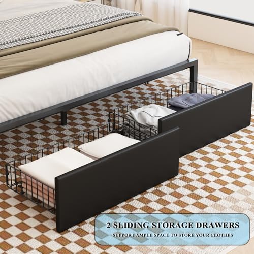 LED Bed Frame Full Size with Bookshelf Headboard and Charging Station R978868