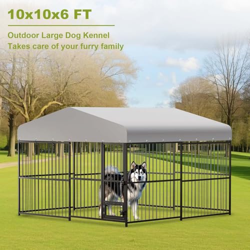 10x10x6 FT Outdoor Dog Kennel with UV-Resistant Roof and Lock L249