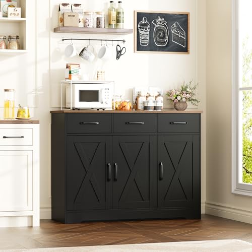 HOSTACK Modern Farmhouse Sideboard Buffet Cabinet with Barn Doors, White U8843