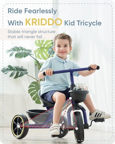 KRIDDO Kids Tricycle for Toddlers Age 2-5 Years, Blue P72011