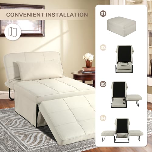 Ottoman Sofa Bed 4-in-1 Sleeper Chair, Gray, 36" F77739