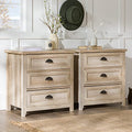 Walker Edison Hazel 2-Piece Modern Farmhouse 3 Drawer Framed Nightstand with Half-Moon Handles, Set of 2, White Oak