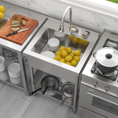Lordear Stainless Steel Utility Sink 24 Inch Single Bowl Freestanding O589484