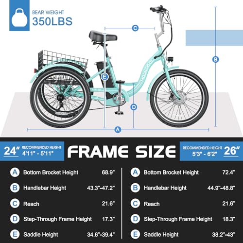 MOONCOOL Electric Tricycle for Adults 350W 36V Removable Battery 7 Speeds P222040
