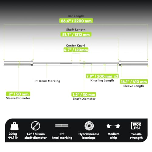 Olympic Barbell 45lb 2-inch Weight Bar for Strength Training X886729