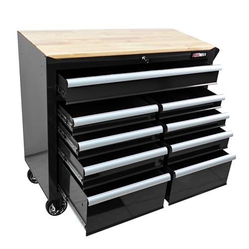 Heavy Duty 9-Drawer Rolling Tool Chest with Wood Top, Black K54490