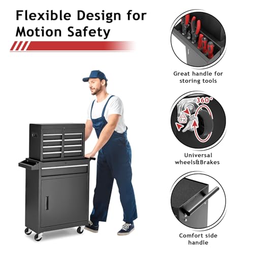 5-Drawer Rolling Tool Chest Storage Cabinet with Detachable Top Tool Box, Black R11137
