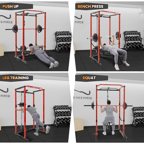 Power Cage with LAT Pulldown and Cable Pulley System for Home Gym N4466