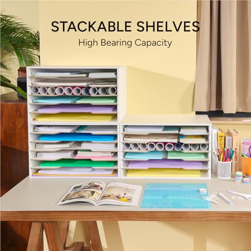 12x18 Wooden Construction Paper Organizer, 6-Tier Desktop File Sorter T909341