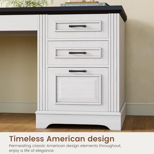 Itaar Farmhouse Executive L Shaped Desk with File Drawer and Power Outlet, White X918168