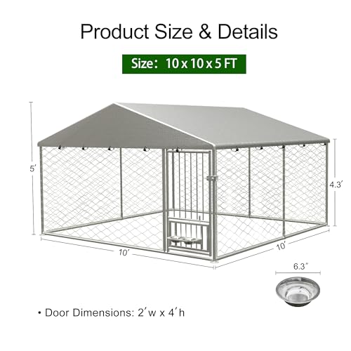 Large Outdoor Dog Kennel Heavy Duty Galvanized Steel with Waterproof Cover V616855