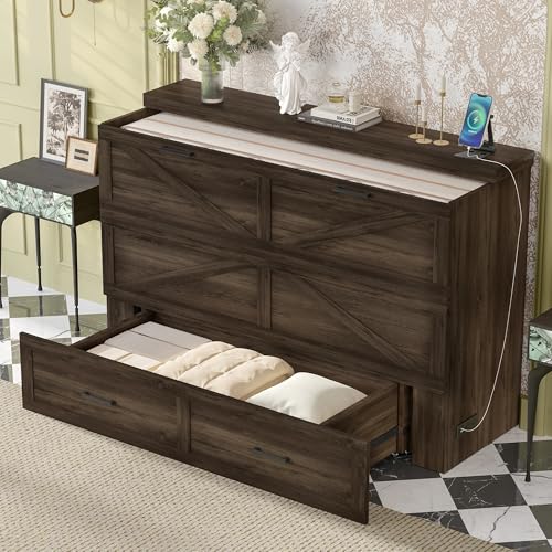 Queen Size Murphy Bed Cabinet with Charging Station, White P336686