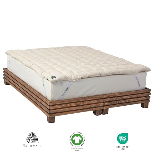 Organic Merino Wool Pillow Top Mattress Topper - 2" Twin XL, Handmade, Non-toxic N3786