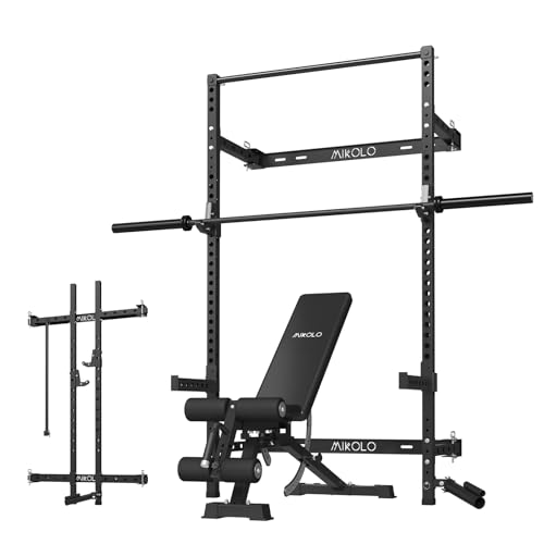 Mikolo 2" x 2" Folding Wall Mounted Squat Rack with Pull Up Bar, 1000 lbs Capacity W88407
