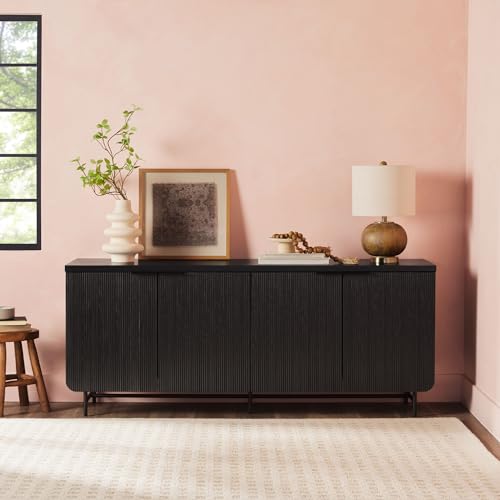 Walker Edison Reema Fluted 4-Door Kitchen Sideboard Buffet Console, 69 Inch, Coastal Oak V903859
