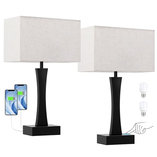 3 Way Dimmable Bedside Lamp Set of 2 with USB Ports C63781