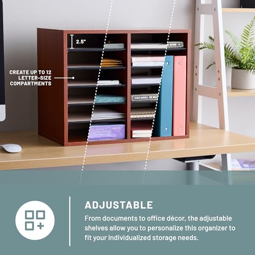 Safco Wooden Paper and Mail Organizer, Adjustable Shelves, Stackable B285