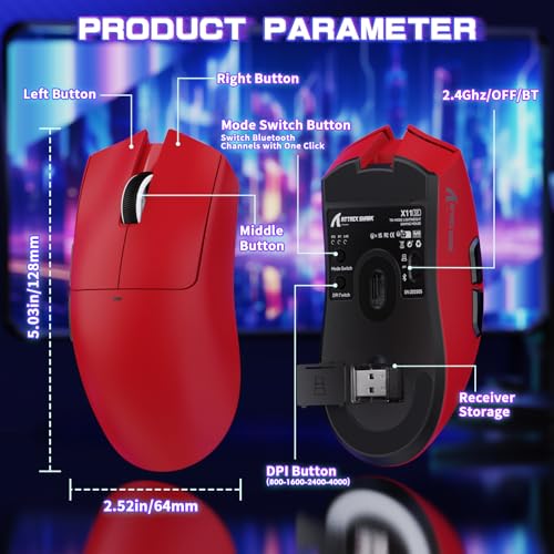 Attack Shark X11SE Wireless Gaming Mouse, Tri-Mode 22K DPI, 59g, Berry Red Y3775