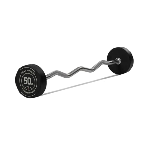 Titan Fitness Rubber Curl Fixed Barbells, Pre-Loaded Weight Bar Y406