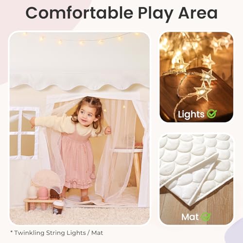 Tiny Land Kids Play Tent with Padded Mat & LED Lights, Indoor Playhouse for Toddlers G6025