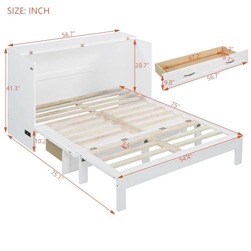 Harper & Bright Designs Queen Murphy Bed Cabinet with USB Charging Station, White D9669