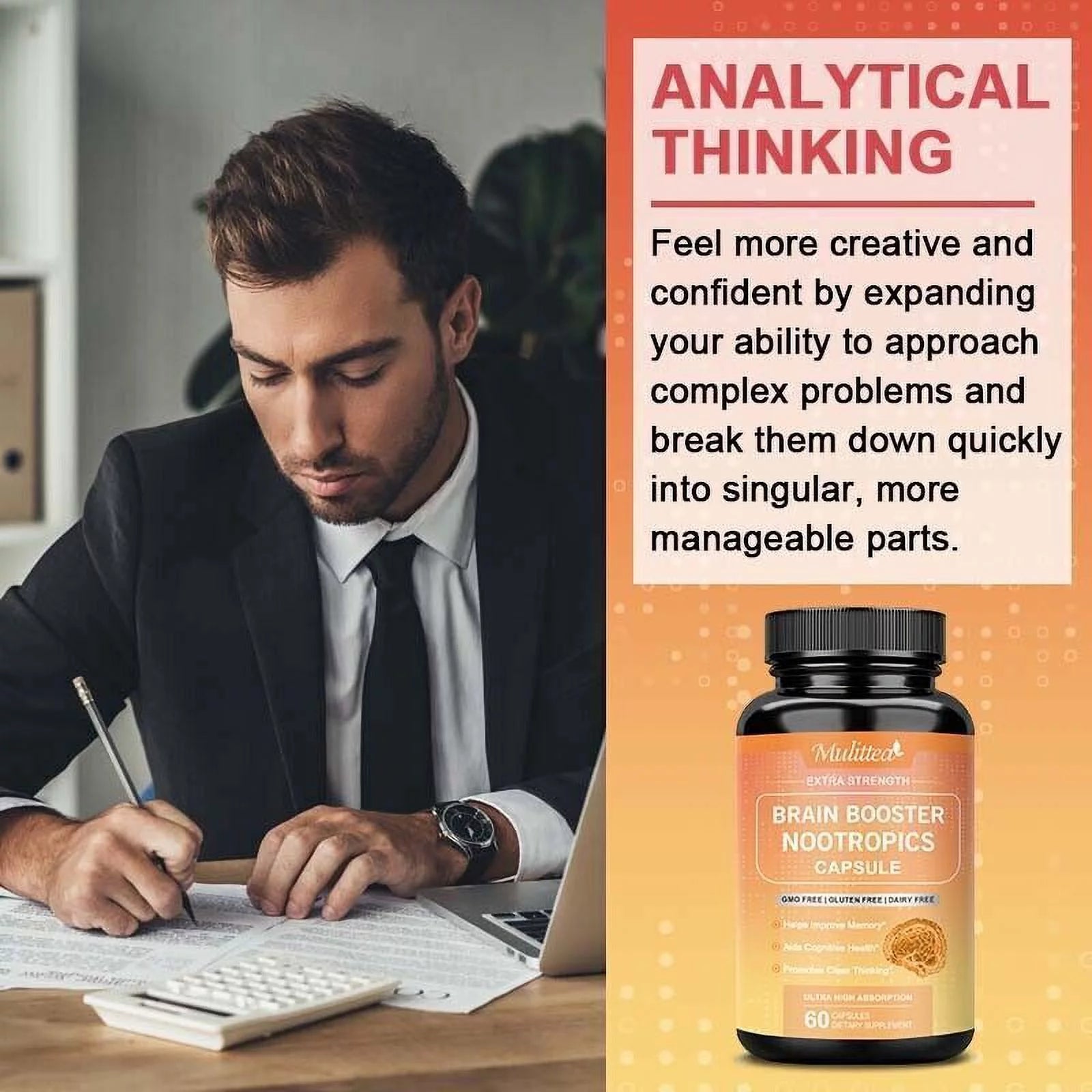 Brain Supplements Nootropics Memory Focus Pills 60 Capsules L170