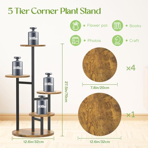 6 Tier Metal Wood Corner Plant Stand Indoor Outdoor H78199