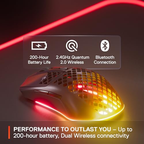 SteelSeries Aerox 3 Wireless Holey RGB Gaming Mouse, Ultra-lightweight, Onyx O713