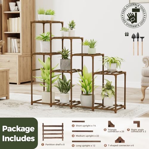 Bamworld Plant Stand Indoor Outdoor Wood Plant Rack 3 Tier Ladder D51744