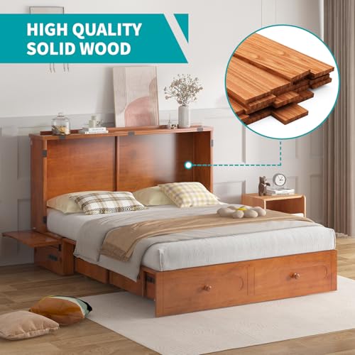 BALUS Murphy Cabinet Bed Queen with USB Charging Station, Tri-Fold Mattress, Dark Grey V81631