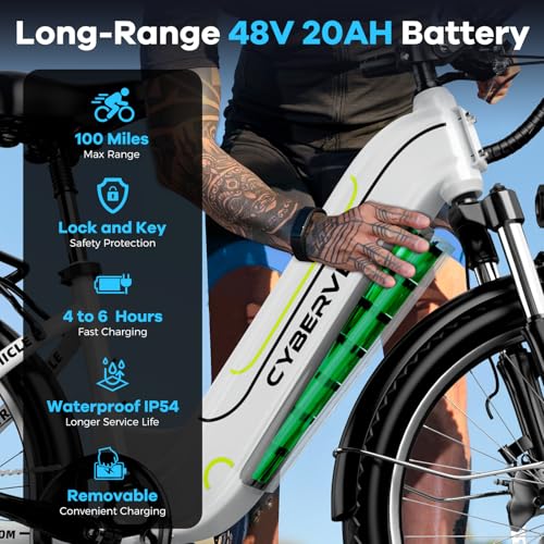 1000 Peak Electric Bike for Adults, 80 Miles Removable Battery, 26" 7-Speed D960