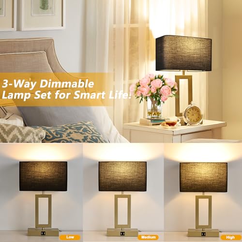 22" Touch Control Table Lamps with USB Ports, Dimmable, Gold & White V1178