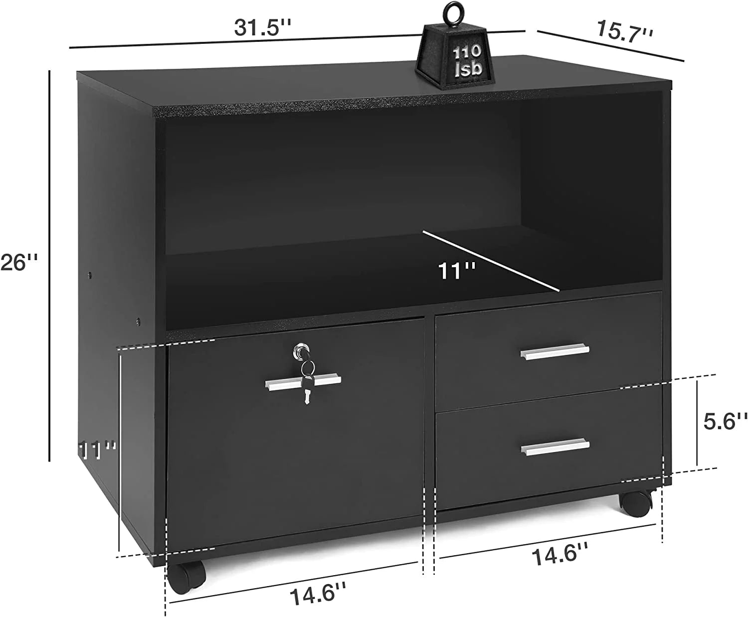 Karmas Product Wood File Cabinet with Lock 3 Drawer Mobile Lateral, Black X3979