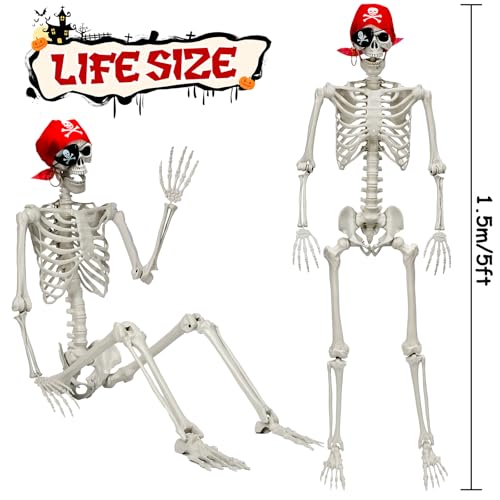 5 Ft Skeleton Halloween Decorations, Full Body Life-Size Prop with Movable Joints F717947