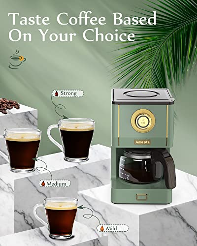 Amaste Drip Coffee Maker, 25 Oz Glass Pot, Retro Style with Reusable Filter Y974